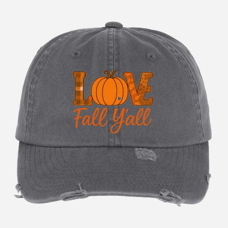 Fall Y'all Love Pumpkin Design Flexfit Vintage Destroyed Cap
