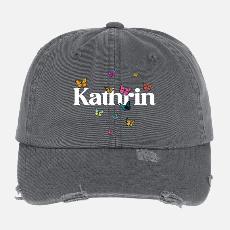 Schöner Mädchenname mit Schmetterlingen KATHRIN Flexfit Vintage Destroyed Cap