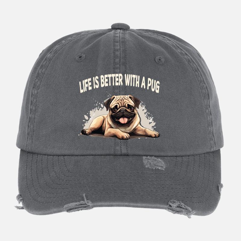 Life is better with a pug Flexfit Vintage Destroyed Cap
