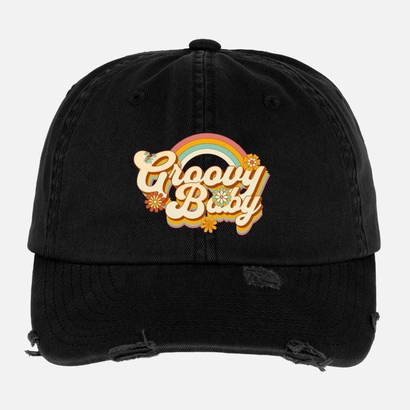 Retro Blumen-Design mit Regenbogen Flexfit Vintage Destroyed Cap
