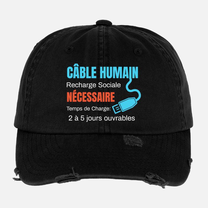 Câble Humain Recharge Sociale humour Casquette vintage effet usé Flexfit