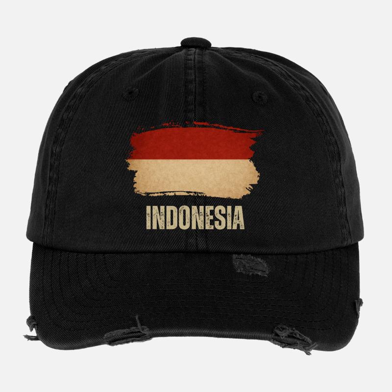 Indonesische Grunge-Flagge, indonesisch stolz Flexfit Vintage Destroyed Cap