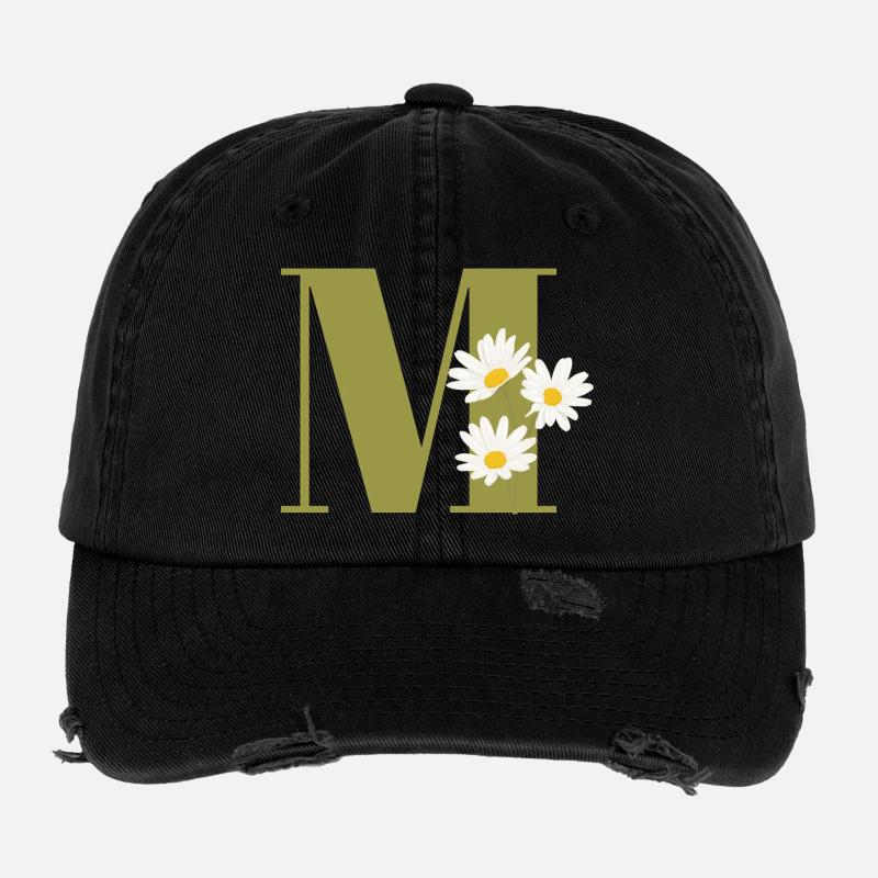 Buchstabe m grüne Gänseblümchen Flexfit Vintage Destroyed Cap