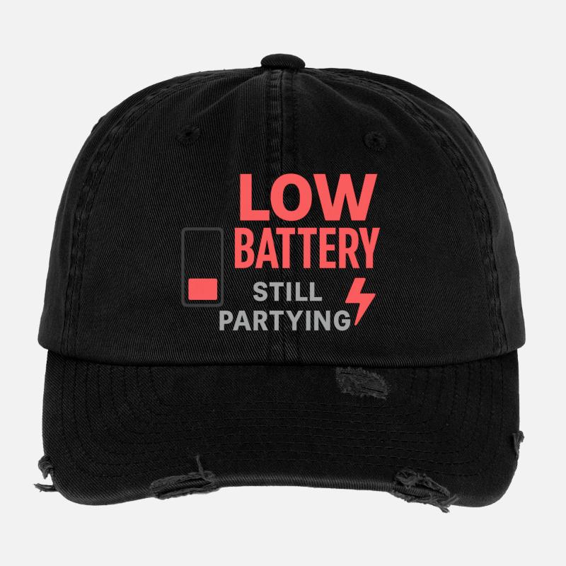 Low Battery Still Partying Flexfit Vintage Destroyed Cap