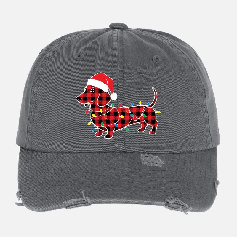 Hund Dackel Weihnachten Plaid Rot Plaid Flexfit Vintage Destroyed Cap