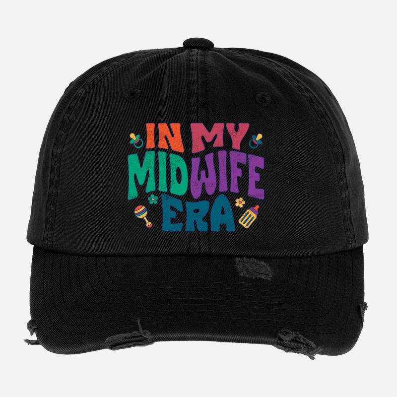 In my Midwife Era - Flexfit Vintage Destroyed Cap - black