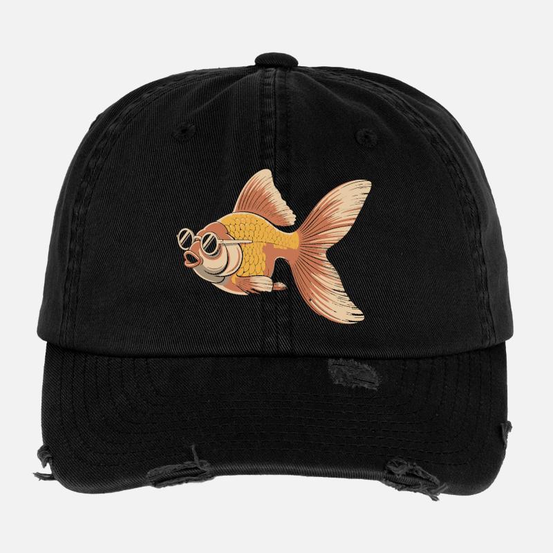 Poisson rouge avec des lunettes rétro Casquette vintage effet usé Flexfit