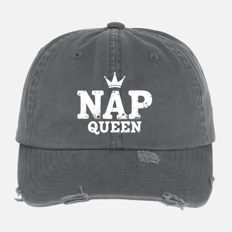 Nap Queen Spruch für Langschläfer Flexfit Vintage Destroyed Cap