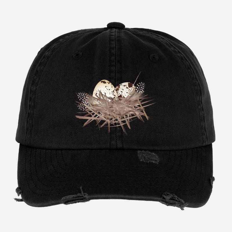 Œufs de caille dans le nid avec plumes de pintade Casquette vintage effet usé Flexfit