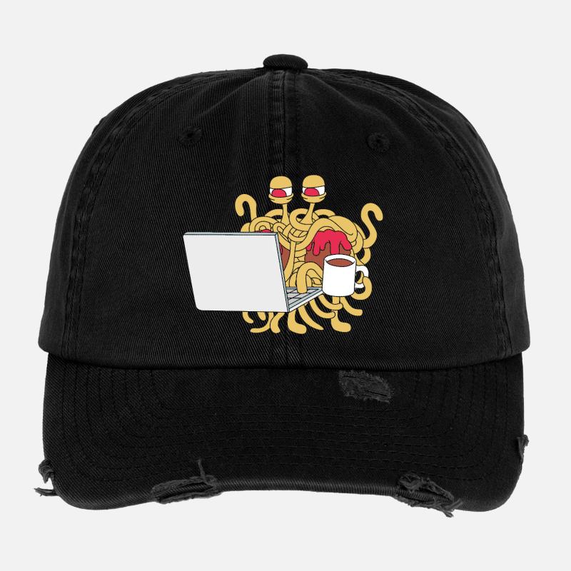 Monstre Spaghetti Volant Pastafari FSM Athée Casquette vintage effet usé Flexfit