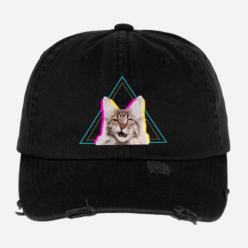 Art géométrique en forme de chat néon Casquette vintage effet usé Flexfit