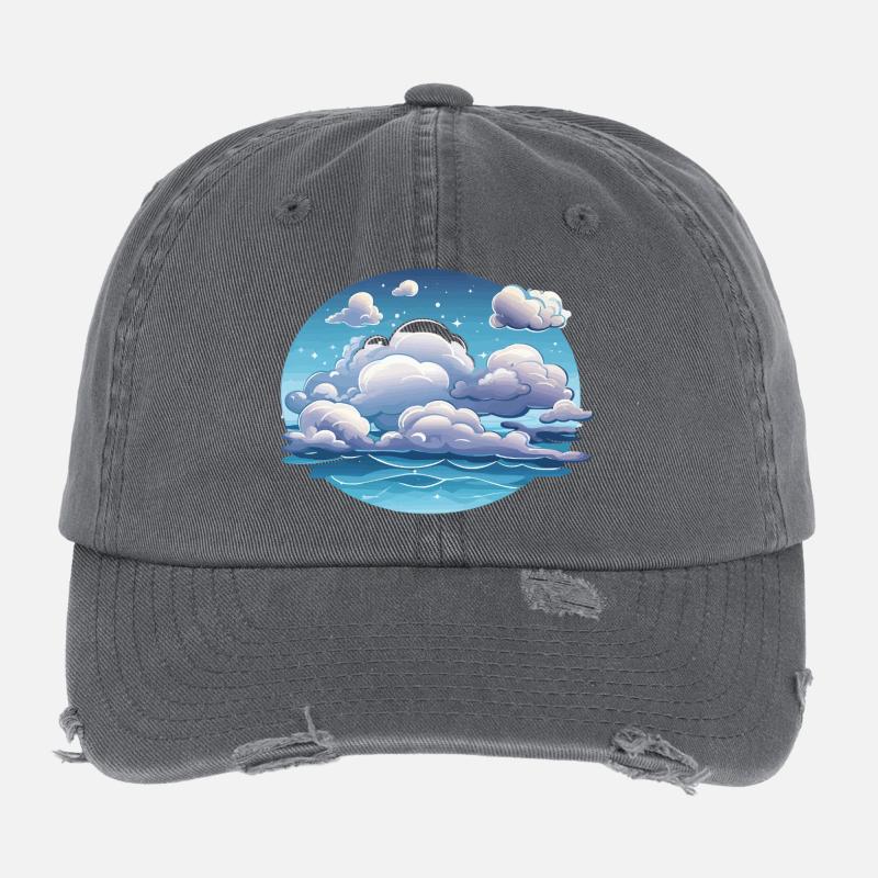 Nuages circulaires au-dessus de l’océan Casquette vintage effet usé Flexfit