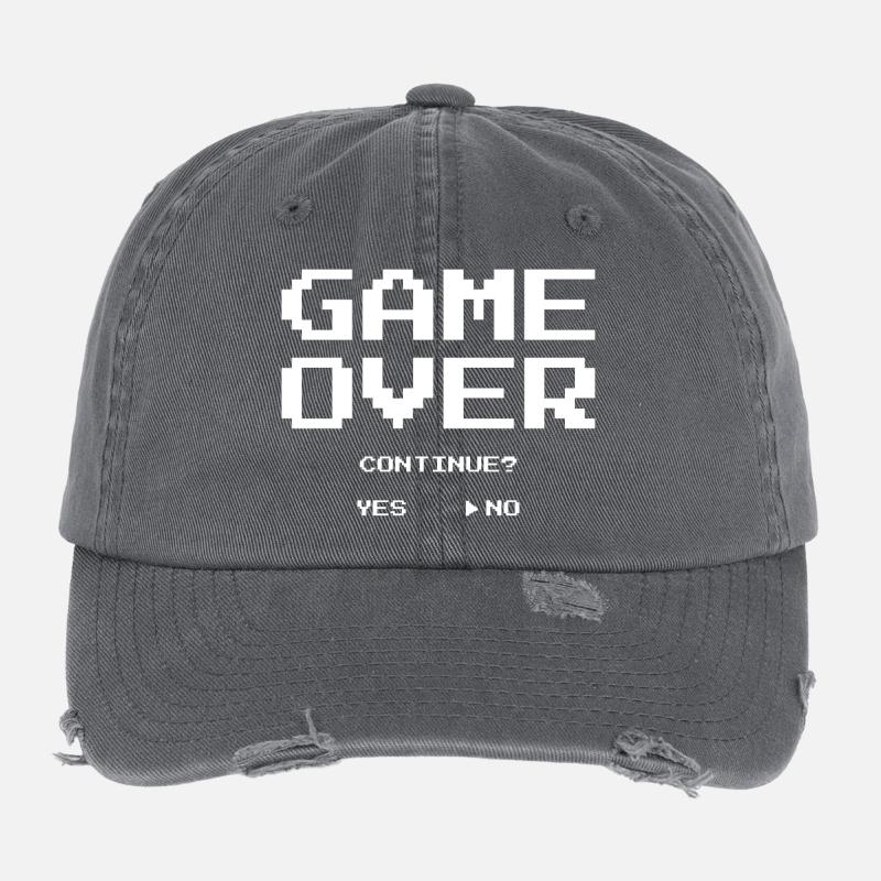 Game Over Continue? Yes No – Funny Gamer Tee Casquette vintage effet usé Flexfit
