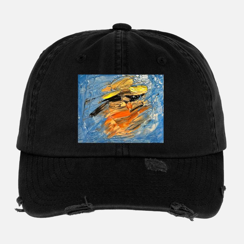 Blauer Farbwirbel im Orange Flexfit Vintage Destroyed Cap