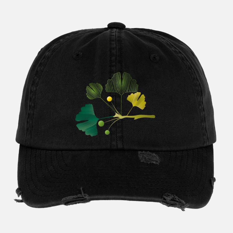 Branche de ginkgo faite de lignes de feuilles dans des tons verts doux Casquette vintage effet usé Flexfit