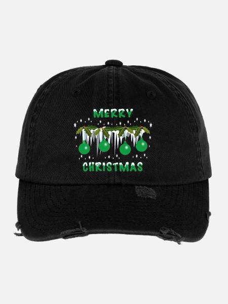 Boules de Noël vertes - Casquette vintage effet usé Flexfit - noir - Devant