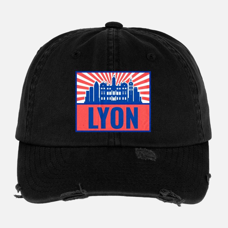 Lyon Skyline BlueRed Rétro Casquette vintage effet usé Flexfit