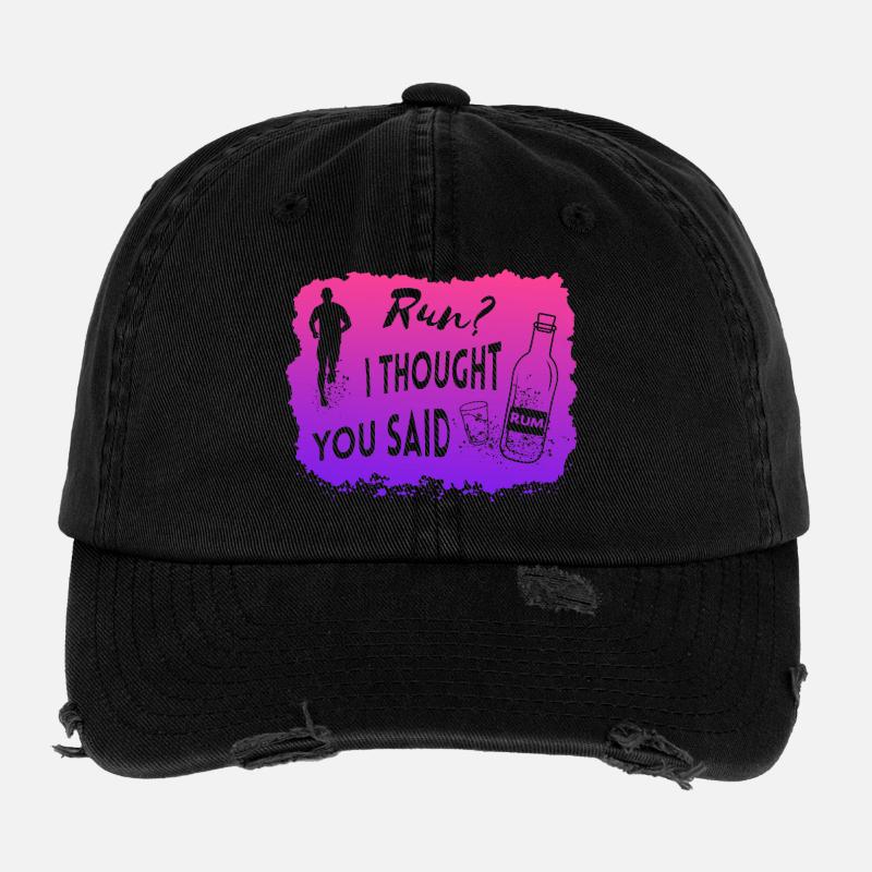 Run I thought you said Rum Funny Quote Flexfit Vintage Destroyed Cap