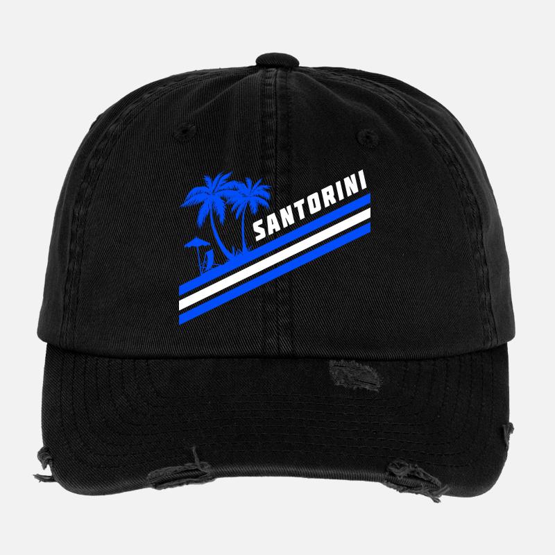 Santorini Greece flag palm trees Flexfit Vintage Destroyed Cap