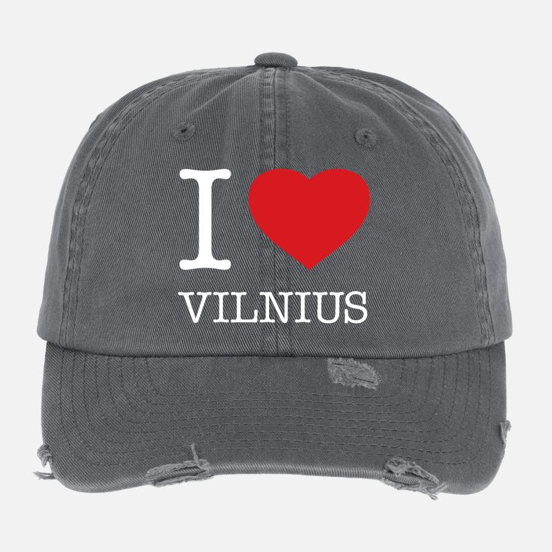 I LOVE VILNIUS Lithuania Litauen Flexfit Vintage Destroyed Cap