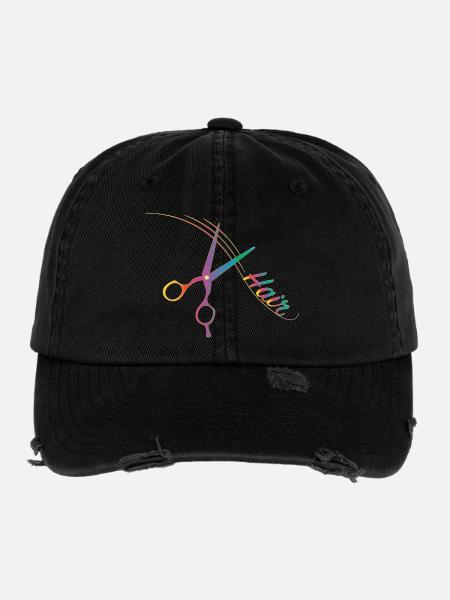 Colourful hairdressing scissors with a swing – creative style - Flexfit Vintage Destroyed Cap - black - Front