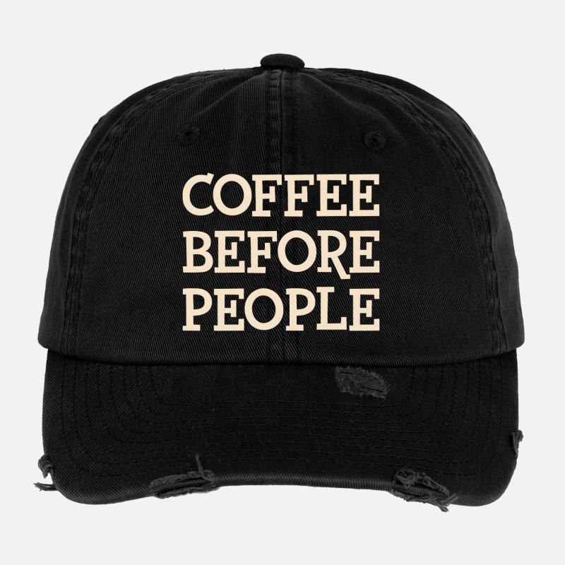 Le café avant les gens Conception typographique - Casquette vintage effet usé Flexfit - noir