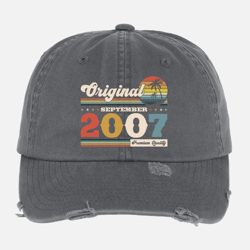 18e anniversaire Original septembre 2007 Casquette vintage effet usé Flexfit