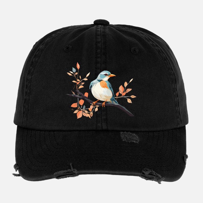 Martin-pêcheur en plumes du roi sur branche Casquette vintage effet usé Flexfit