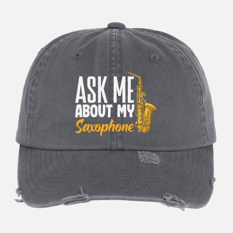 Jazz Ask Me About My Saxophone Lustiger Flexfit Vintage Destroyed Cap