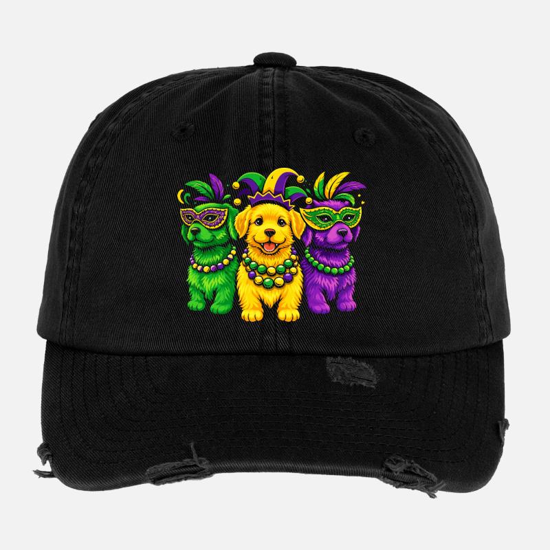 Chiens de carnaval : Trio de perles de Mardi Gras Casquette vintage effet usé Flexfit