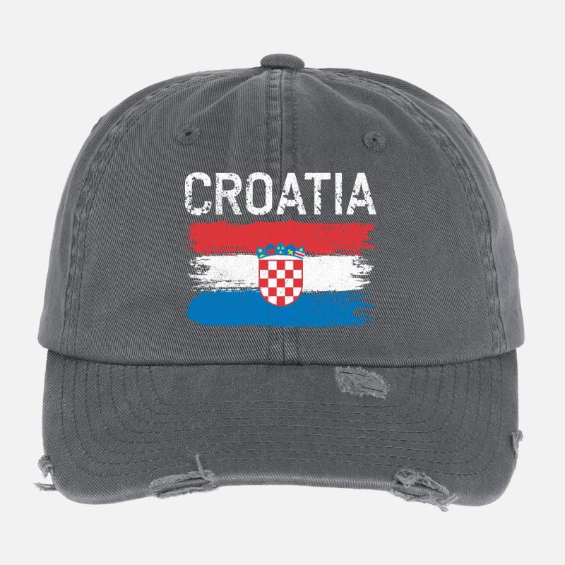 Croatia Brush Flag Crest Flexfit Vintage Destroyed Cap