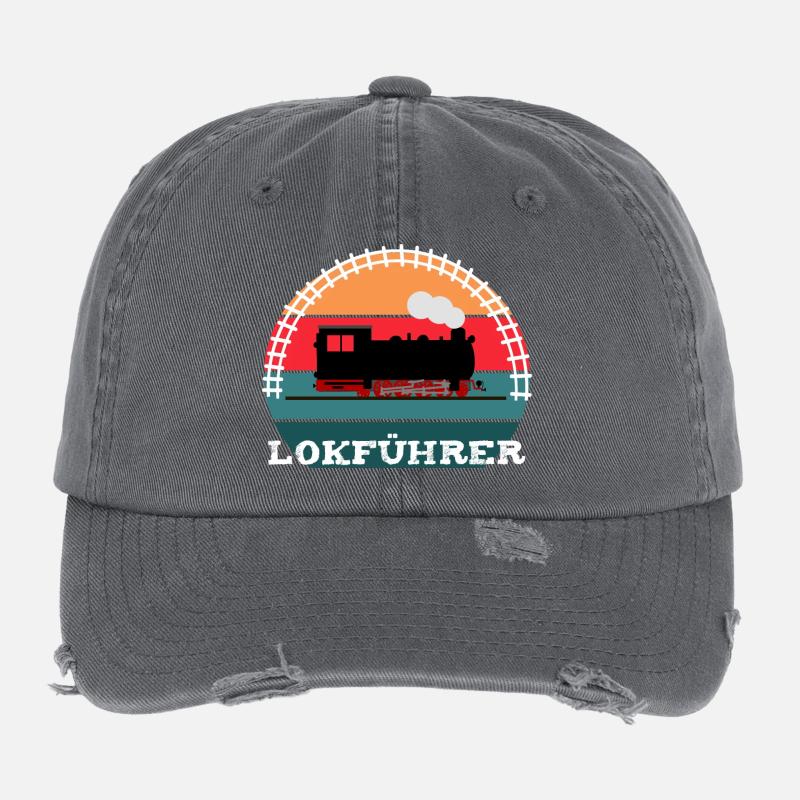 Lokführer Eisenbahn Dampflok Flexfit Vintage Destroyed Cap