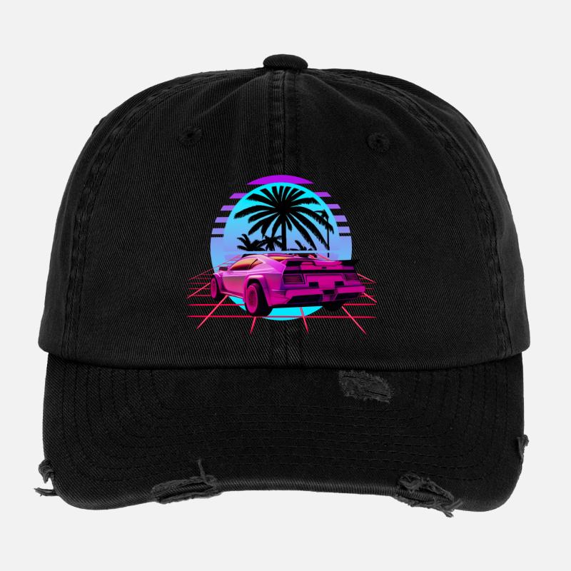 Retro Wave Sport Car Vaporwave Sunset Casquette vintage effet usé Flexfit