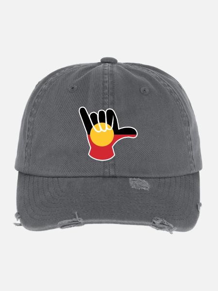 Shaka unterschreiben Aborigines Australien - Flexfit Vintage Destroyed Cap - Dunkelgrau - Vorne