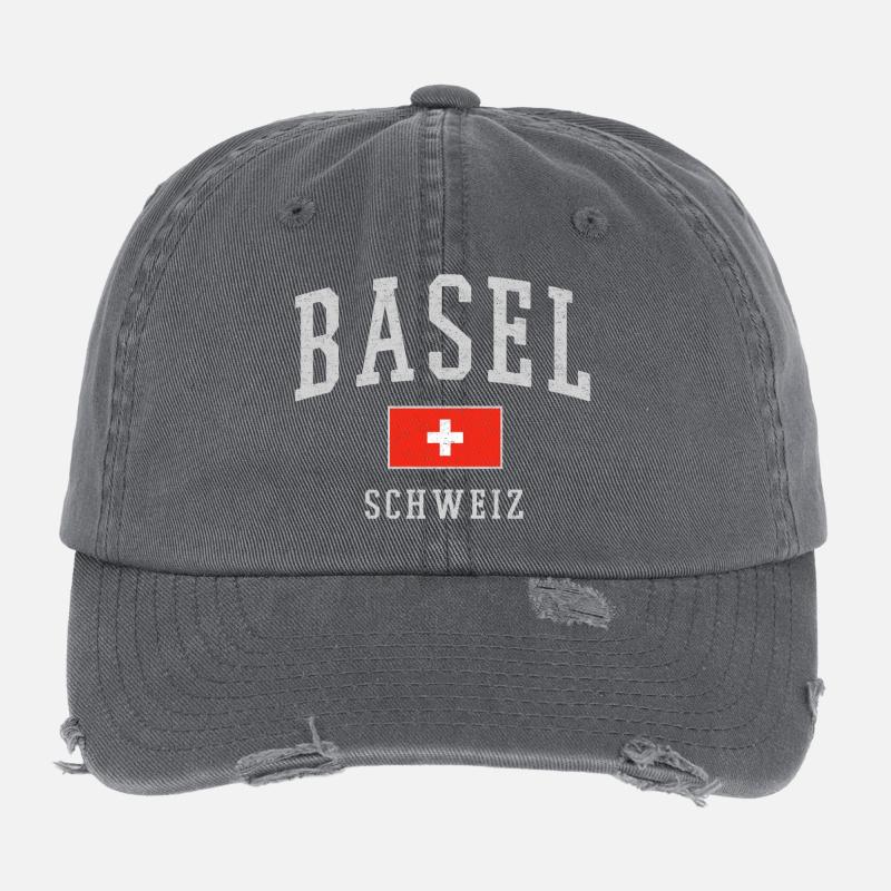 Basel Schweiz Emblem Druck Flexfit Vintage Destroyed Cap