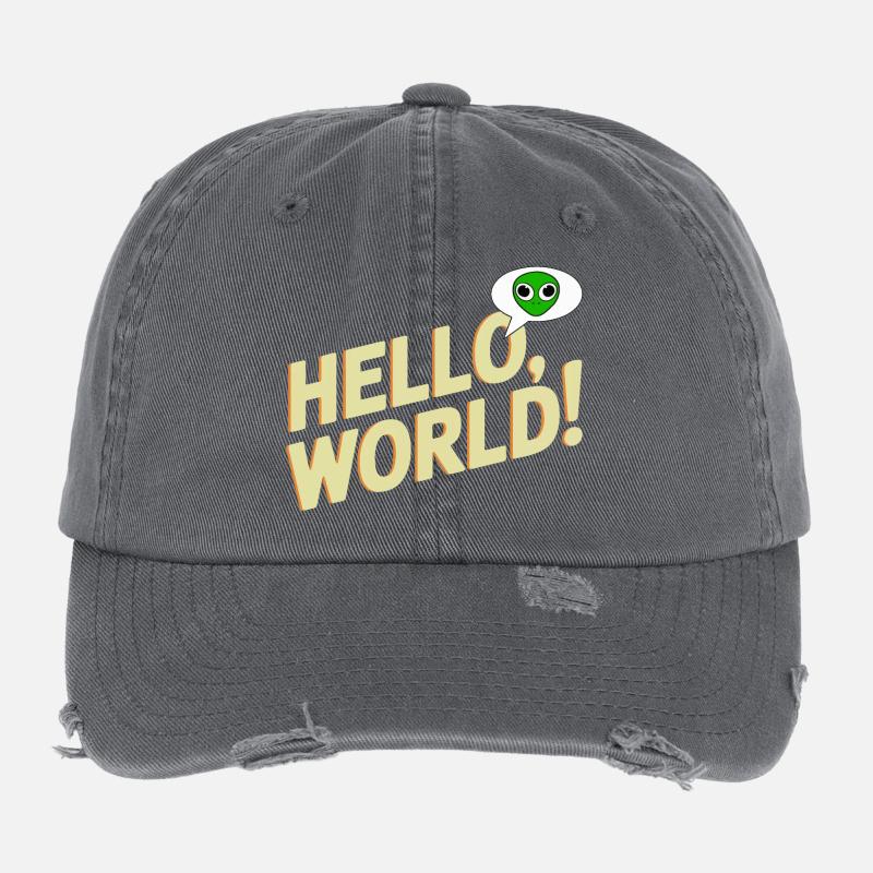 Playful Alien Hello World Design Flexfit Vintage Destroyed Cap