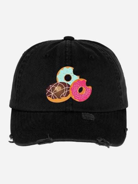 Beignets avec bouchée – Trio sucré avec glaçage et pépites - Casquette vintage effet usé Flexfit - noir - Devant
