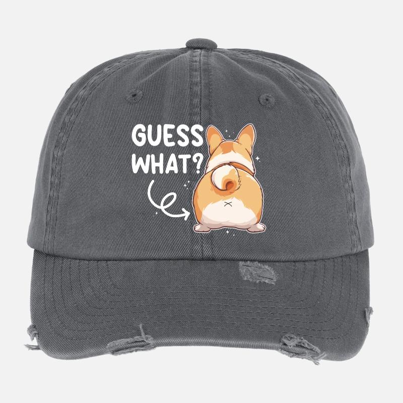 Guess what Corgi Butt Spruch Flexfit Vintage Destroyed Cap