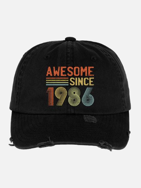 Retro 1986 Jubiläumsdesign - Flexfit Vintage Destroyed Cap - Schwarz - Vorne