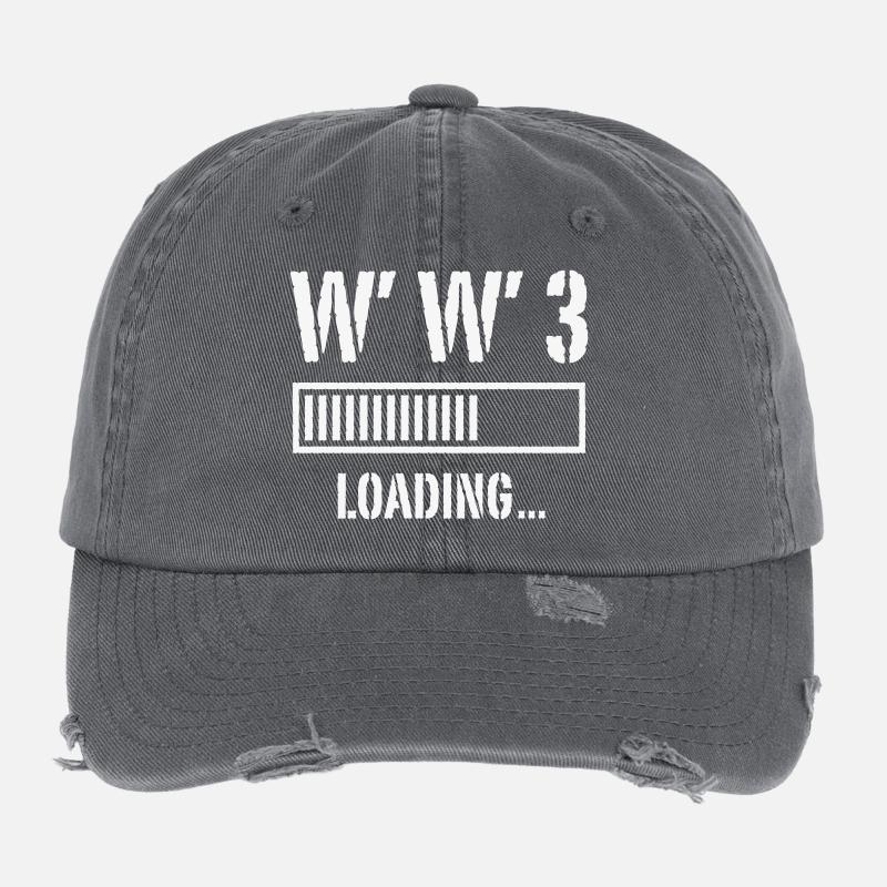 World War 3 Loading... (Peace / War / White) Flexfit Vintage Destroyed Cap