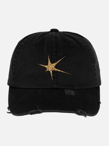 Goldener Glitzer Funkeln - Flexfit Vintage Destroyed Cap - Schwarz - Vorne