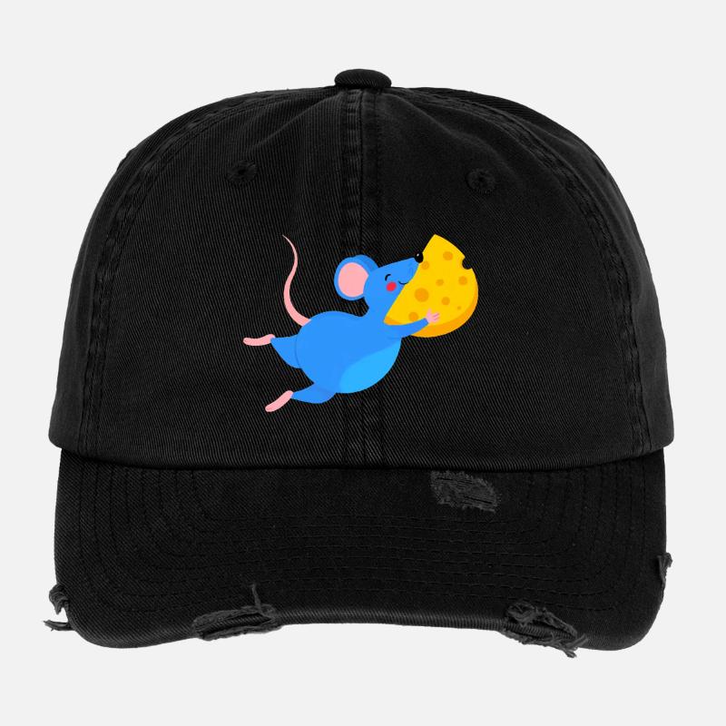 Souris bleue heureuse et fromage jaune Casquette vintage effet usé Flexfit