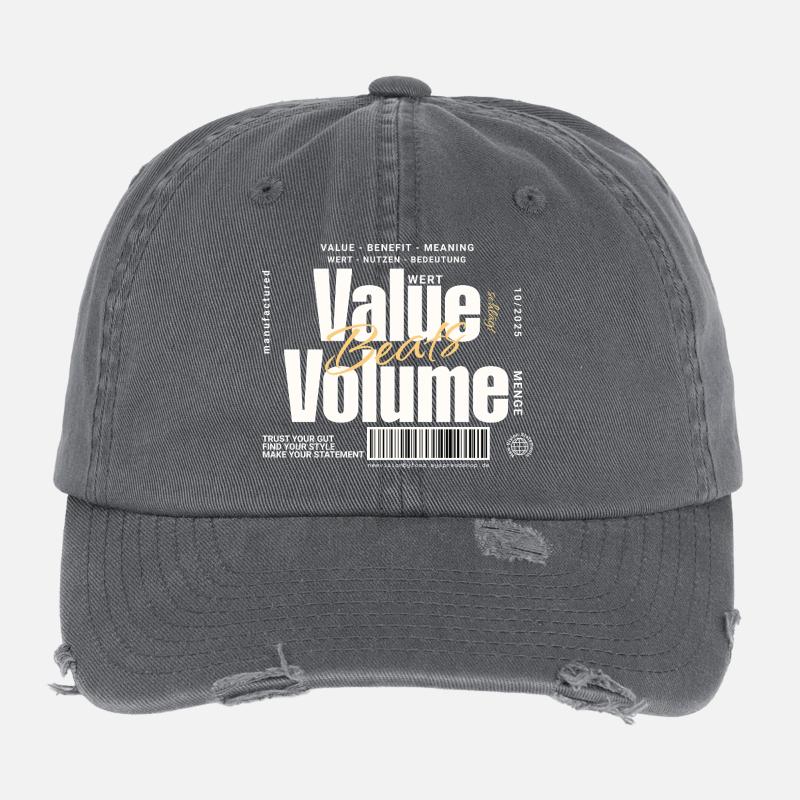 Valeur l’emporte sur le volume – Design de déclaration (foncé) Casquette vintage effet usé Flexfit