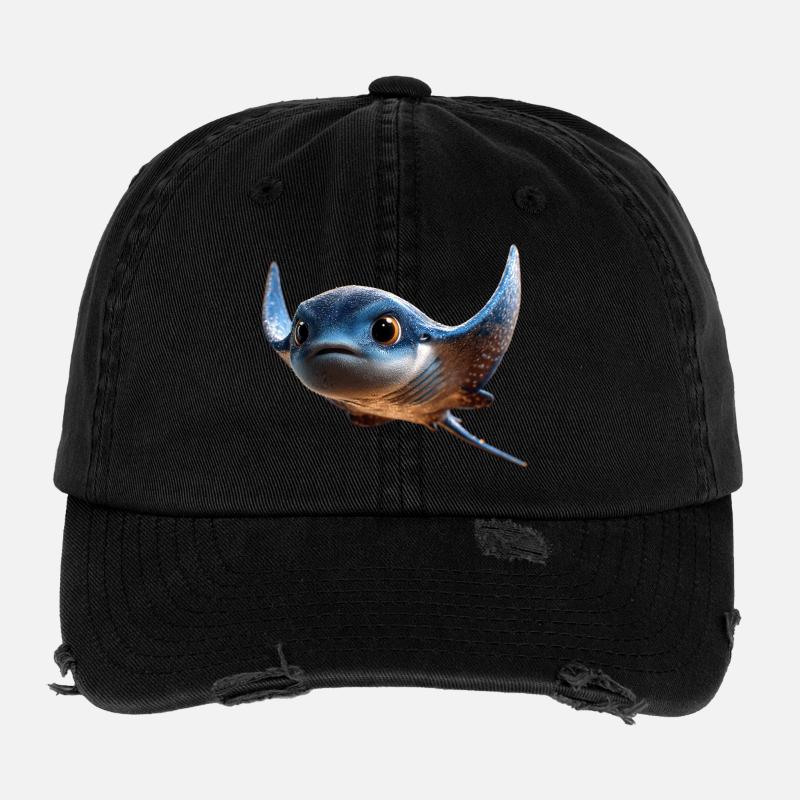 Manta Rochen Teufelsrochen Stachelrochen Taucher Flexfit Vintage Destroyed Cap