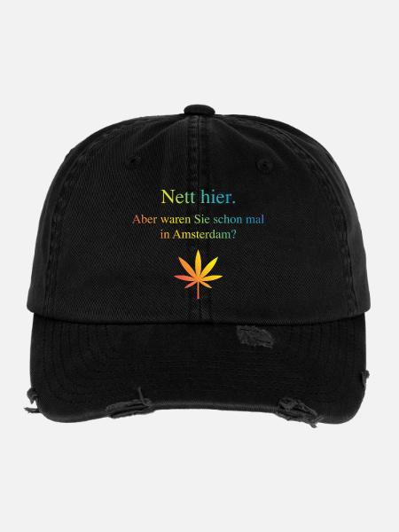 Nett Hier. Aber Waren Sie Schon Mal In Amsterdam? - Flexfit Vintage Destroyed Cap - Schwarz - Vorne