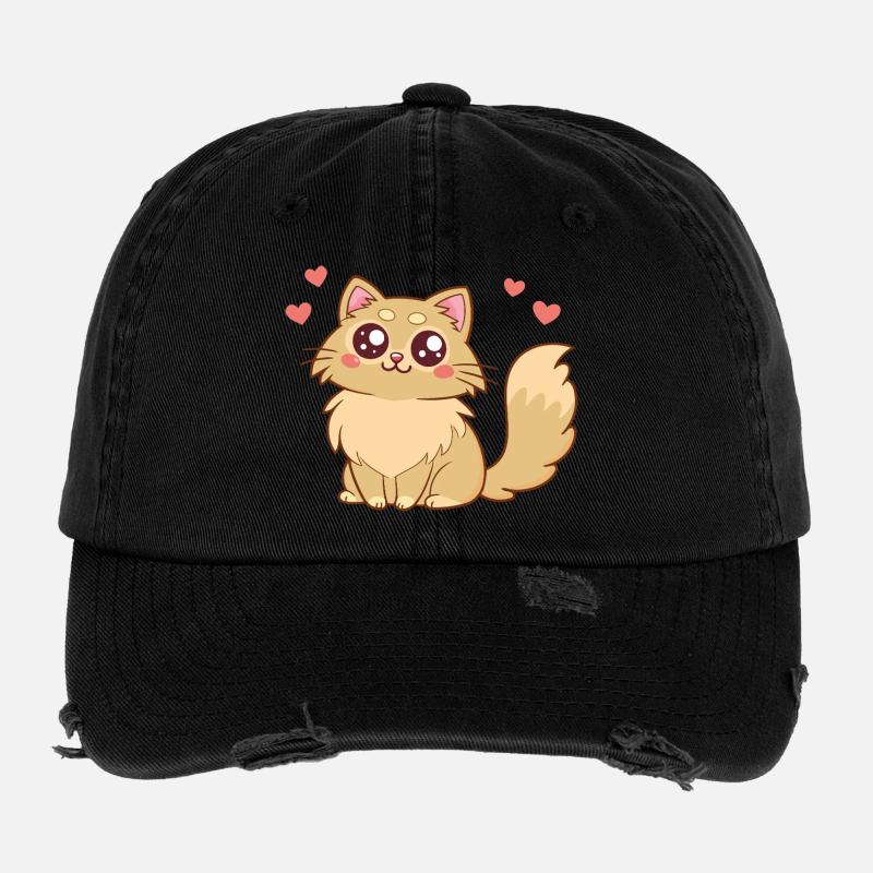 Adorable cat with a tender heart Flexfit Vintage Destroyed Cap