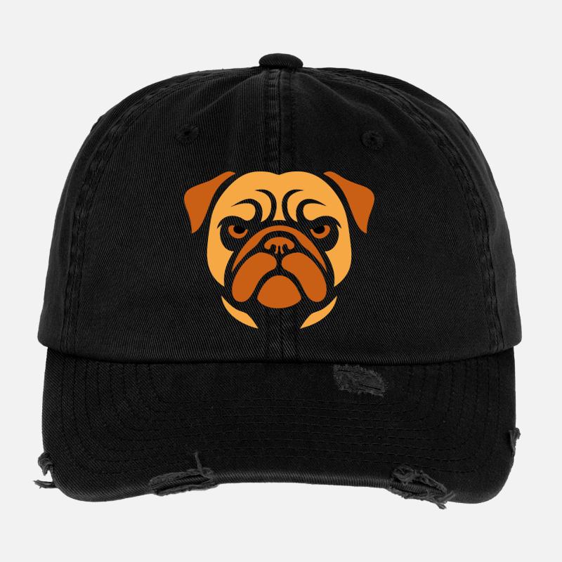 Mops , Hundekopf Flexfit Vintage Destroyed Cap
