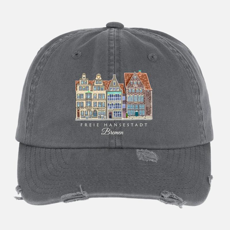 Ville libre hanséatique de Brême - Dessin de la rangée de maisons Casquette vintage effet usé Flexfit