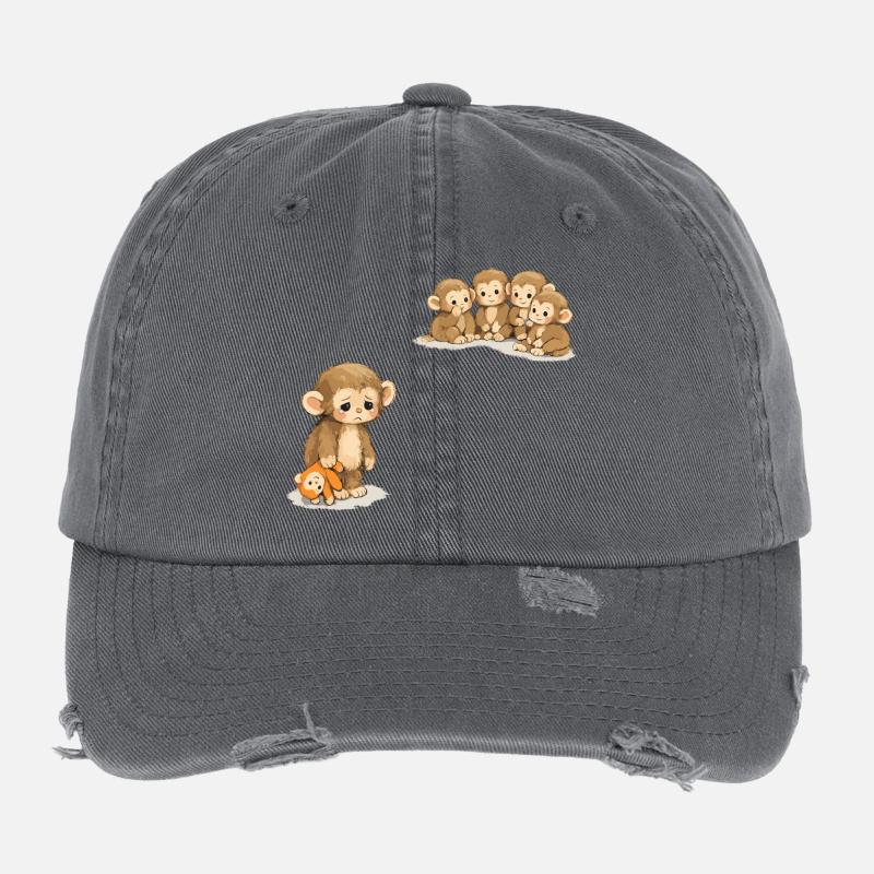 Baby Monkey Punch - Viral Sad Monkey Flexfit Vintage Destroyed Cap
