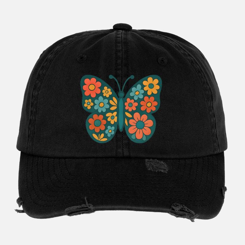 Blumenbunt-Schmetterling Flexfit Vintage Destroyed Cap